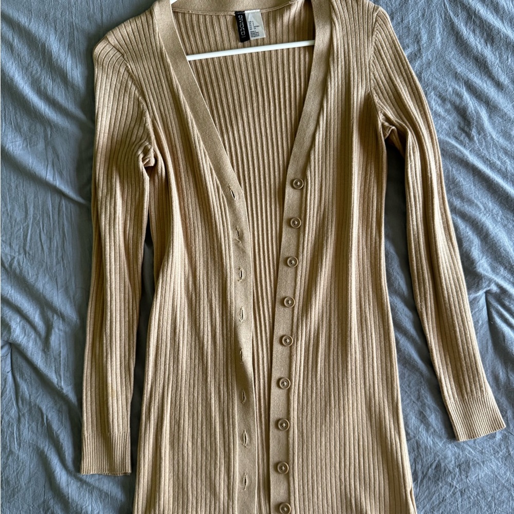 H&M Beige Ribbed Longline Cardigan